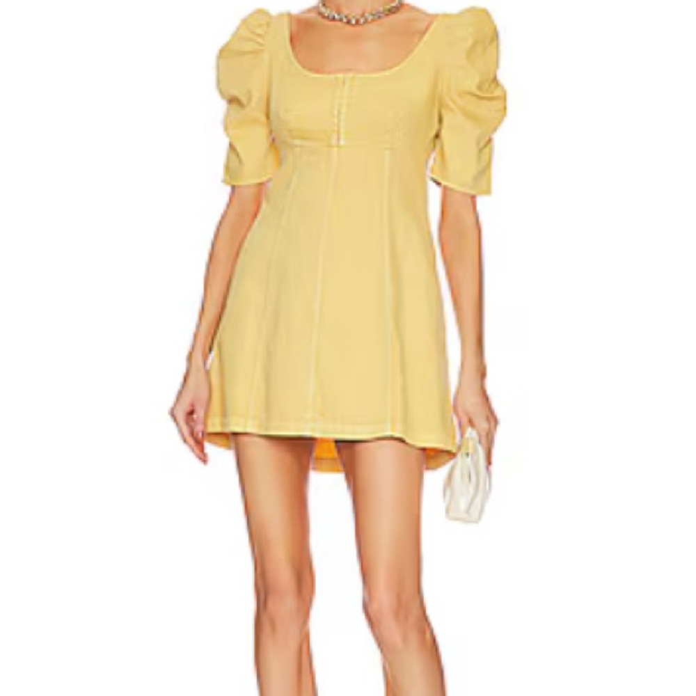 Free People Yellow Puff Sleeve Dress